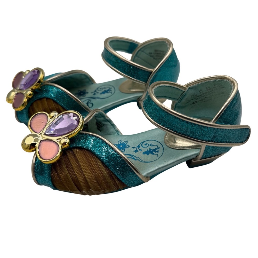 Disney Princess Jasmine Teal Glitter Dress Up Shoe Girls 8/9 6inches Kitten Heel